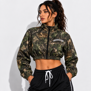 <b>women</b> cropped track <b>jacket</b> wholesale retro letter print color block windbreaker zipper athletic dance outer lightweight top - Product Image 3