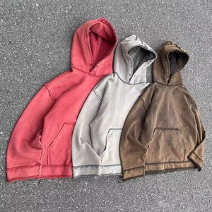 Streetwear 100% Cotton Hoodie Custom Men Heavyweight Oversized Vintage Acid <b>Wash</b> Distressed Raw Hem Premium Quality OEM ODM - Product Image 5