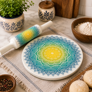 Falah International Chakla Belan Wooden Rolling Pin Dough Board Kitchen Accessories Food Grade Bakery <b>Equipment</b> Chakla Belan Set - Product Image 1