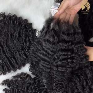 Wholesale Price <b>Lace</b> Cuticle Aligned Burmese Curly Human Hair Extensions Raw Burmese Curly Hair <b>Closure</b> Made in Vietnam - Product Image 3