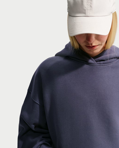 <b>Women's</b> Oversized Hooded Sweatshirt Solid <b>Navy</b> Blue Cotton <b>Fleece</b> Regular Length Autumn Streetwear Style - Product Image 4