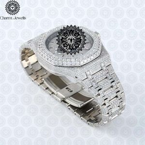 Charm Jewells Luxury Stainless Steel <b>Watch</b> 42mm Round Case Analog Quartz Movement Diamond Encrusted Folding Clasp - Product Image 5