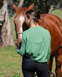 Camiseta de equitación para mujer OEM personalizada, transpirable, de manga corta, tela elástica, ropa de equitación, camisetas de equitación - Product Image 2