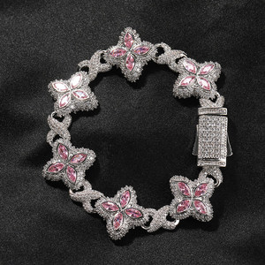 Bracelet tennis de luxe pour femme en argent 925, serti de moissanite et de diamants, motif floral, coupe marquise, pavé glacé - Product Image 2