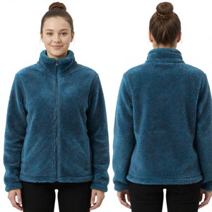Veste en polaire sherpa vert émeraude de qualité supérieure pour femmes B.B INDUSTRY, fermeture éclair intégrale, col montant, manteau en teddy doux, hiver - Product Image 2