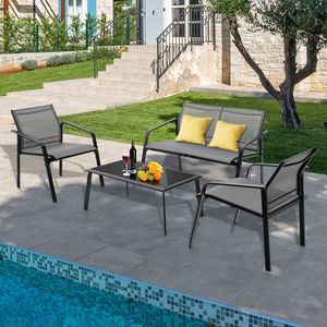 Set di Mobili da Giardino in 4 Pezzi con Divano a Due Posti con Braccioli e Tavolo in Vetro per Terrazza e Giardino - Product Image 3