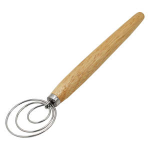 Fouet à pâte de 12,5 pouces en acier inoxydable avec manche en bois, outil de mélange de pâte à pain, ustensile de pâtisserie durable et réutilisable - Product Image 2