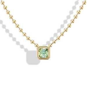 Collar con Colgante de Turmalina Verde Corte Ascher, Cadena de Bolas, Oro Sólido de 14k, Engaste de Bisel, Joyería Delicada para Uso Diario - Product Image 6