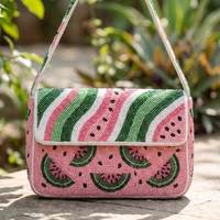 Sac à bandoulière de luxe pour femme, brodé tortue verte artisanale, imprimé en typographie, orné de perles, par un créateur de mode