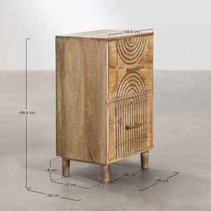 Table de chevet en bois de manguier, design européen vintage sculpté, 2 tiroirs, meubles de chambre à coucher - Product Image 4