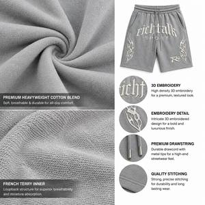 Pantalones Cortos Deportivos para Hombre, Color Gris, Logotipo en Relieve, Cintura Elástica con Cordón, Bordado 3D, Transpirables, de Algodón y Poliéster de Peso Medio para Verano - Product Image 6