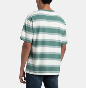 OEM & ODM Service Short Sleeve Striped Printed 100% Cotton Drop Shoulder Oversized Men's T-Shirts Custom <b>Own</b> Logo Thick 240 GSM - Product Image 4