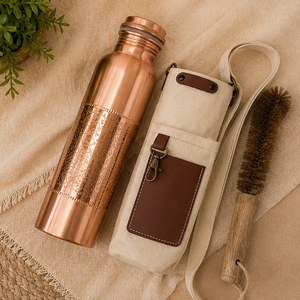 Kit de gourde vintage en cuivre pur poli semi-embossé, écologique, portable, multi-usage pour la maison, avec dessous de verre et couvercles - Product Image 6
