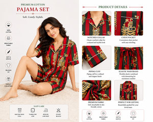 Conjunto de Pijama de Algodón con Estampado de Tigre y Rayas para Mujer, Diseño Artesanal Tradicional Hecho a Mano, Ropa de Dormir y para Estar en Casa - Product Image 3