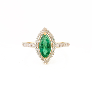18K Solid Gold Marquise Emerald Diamond Halo Wedding <b>Ring</b> <b>Resizable</b> - Product Image 2