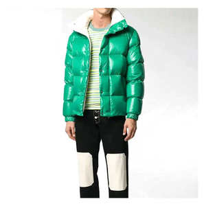 Chaqueta Acolchada Verde para Hombre, Cuello Alto, Cierre de Cremallera, Resistente al Viento, Rellena de Plumón, Abrigo Casual de Invierno, Largo Regular, Poliéster Grueso - Product Image 5