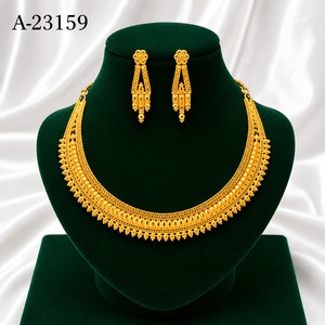 MOLL JEWELLERS ชุดเครื่องประดับโลหะผสมสังกะสีชุบทอง 24K สร้อยคอต่างหูลายดอกไม้วินเทจผู้หญิงงานแต่งงานแฟชั่น A-23109 - Product Image 5