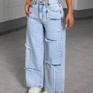 Pantalones Vaqueros de Invierno Transpirables 100% Algodón de Secado Rápido, Elásticos, Curvos, Talla Grande, Diseño Personalizado OEM para Mujer, Precio Económico - Product Image 1