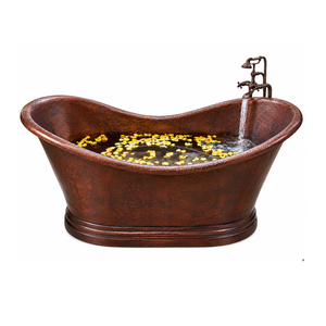 Bañera de Cobre Hecha a Mano, Bañera Doble Independiente con Acabado de Cobre Antiguo Martillado y Grifo - Product Image 1