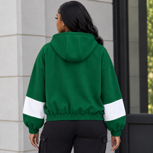 Iota Phi Lambda Sorority Women's Green <b>White</b> Color Block Zip-Up Oversized Hoodie Greek Letter Embroidered Varsity <b>Sweatshirt</b> - Product Image 5