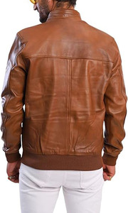 Chaqueta de Cuero Genuino Marrón Personalizada de Alta Calidad al por Mayor para Hombre, Chaqueta de Invierno con Logotipo Personalizado OEM a la Moda - Product Image 5