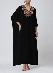 Elegante Kaftán Bordado de Dubái para Mujer, Kaftán con Cuello en V, Negro, Ropa Islámica Tradicional y Accesorios de Diseño - Product Image 2