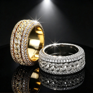 Anillo de Eternidad de Lujo Chapado en Oro de 18K con Moissanita, Engaste Pavé, Corte Brillante Redondo, Diseño de Planta, Anillo de Boda Unisex - Product Image 1