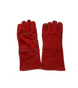 Red Color Long Cuff Leather Welder <b>Gloves</b> Newest Working Welding Leather Welder <b>Gloves</b> - Product Image 1