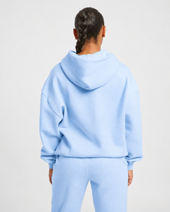 Light Blue Hooded Pullover Sweatshirt Solid Color Cotton Fleece Regular Sleeve Autumn Wear Men's Casual Streetwear - Product Image 2