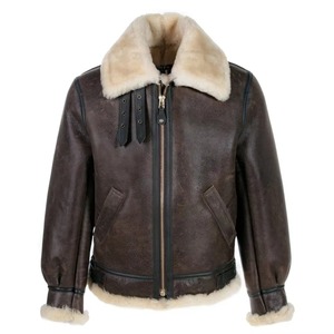 Men Autumn Warm B3 Shearling Bomber <b>Jacket</b> Real <b>Sheepskin</b> Leather Aviator Flight <b>Jacket</b> Stand Front Wholesale OEM Manufacturer - Product Image 1