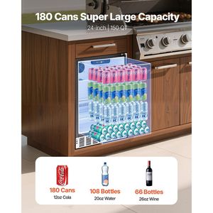 Nevera para Bebidas de 24 Pulgadas para Interiores/Exteriores, 150 QT, Independiente, Bajo Mueble, Capacidad para 180 Latas, Enfriador de Cerveza y Vino Integrado - Product Image 2