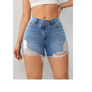 Shorts de mezclilla gruesos personalizados para mujer, estilo urbano, con bordado vintage, de algodón, de cintura media - Product Image 3