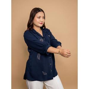 Chemise d'été légère, élégante et de qualité supérieure en crêpe bleu pour femmes, acheter directement auprès du fournisseur - Product Image 3