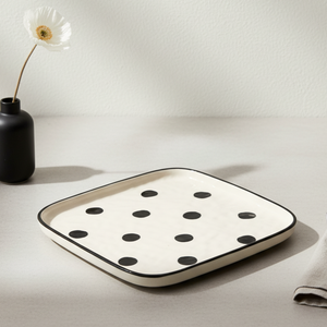 Plato Cuadrado de Gres de Primera Calidad 3460898-20.5X20.5 de 8 Pulgadas con Decoración de Círculo Negro - Product Image 5