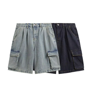 Shorts cargo en jean baggy pour hommes, style streetwear Y2K, jorts utilitaires oversize, coupe ample, style skater, broderie personnalisée, été - Product Image 1