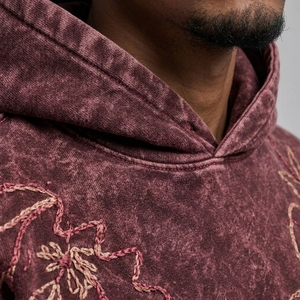 Sweat à capuche d'hiver pour homme en coton 100% brodé délavé à l'acide, offre une texture audacieuse, un confort doux, des détails élégants, style streetwear décontracté pour le quotidien - Product Image 6