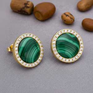 Boucles d'oreilles pendantes en malachite verte, argent sterling 925 plaqué or 14 carats, bijoux délicats de luxe, pierre de naissance, cadeau pour tous les jours - Product Image 6