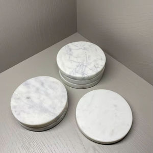High Demand White Round <b>Marble</b> Coasters <b>Set</b> With Natural Stone Finish For Elegant Home Decor <b>Coffee</b> and Tea <b>Table</b> Use - Product Image 1