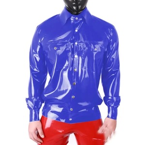 Camisas Casuales de Cuero PVC Brillante para Hombre, Manga Larga, ODM Personalizable, Moda de Verano para Discoteca, con Bolsillos y Cierre de Botones - Product Image 2