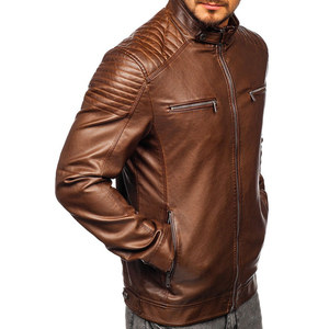 2026 <b>Top</b> Selling Premium Quality Men's Autumn <b>Leather</b> Jacket Stand Collar Woven Fabric Front Logo Custom <b>High</b> Quality - Product Image 2