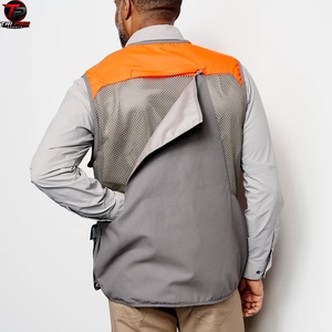 Chaleco Utilitario Acolchado para Hombre, Gris y Naranja Brillante, con Cuello en V, Cremallera Completa, Panel de Ventilación de Malla y Bolsillo Inferior con Solapa, Ideal para Caza y Actividades al Aire Libre - Product Image 3