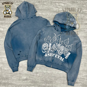 Sudadera con capucha OEM de gran tamaño con cremallera, de alta calidad, para hombre, 100% algodón de rizo, con logo impreso personalizado, estilo streetwear. - Product Image 2