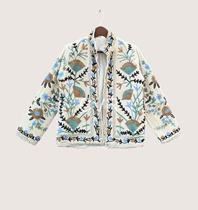 Manteau à col mandarin brodé à la main, à fleurs, manches longues, en coton, vêtement d'extérieur décontracté pour femmes adultes, style bohème printanier, sur commande - Product Image 5