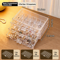 Boîte de rangement à bijoux rectangulaire grande capacité avec tiroirs en acrylique transparent anti-rayures pour boucles d'oreilles, bagues, colliers, bracelets