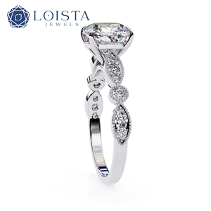 Bague de fiançailles LOISTA en platine avec diamant rond brillant et diamants latéraux, classique pour femme, certifiée GIA - Product Image 3