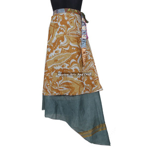 Wholesale Indian Silk Wrap Long <b>Skirt</b> Women Wear Vintage Silk Sari Long Length Wrap Around <b>Skirt</b> 2 Layer Reversible Saree <b>Boho</b> - Product Image 5