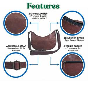 Bolso Bandolera de Media Luna de Cuero Genuino para Mujer – Bolso de Hombro Pequeño en Forma de Luna Creciente en Color Marrón - Product Image 3