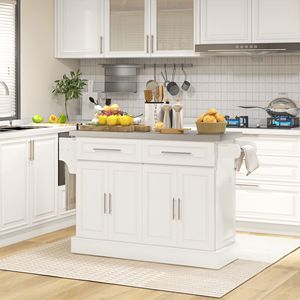 Carrello da Cucina Portatile Bianco Crema con 2 Cassetti, Porta Spezie e Ruote Nascoste per Uso Domestico in Sala da Pranzo - Product Image 2