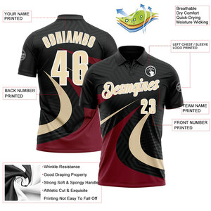 Polo sportif personnalisé pour homme, noir, rouge, or, imprimé géométrique, séchage rapide, manches courtes, 100% polyester, design tricoté, chemises de sport - Product Image 2