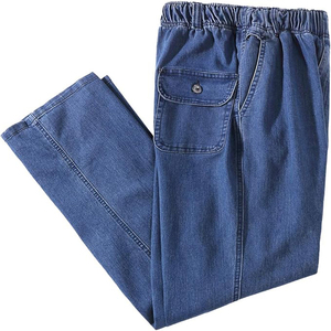 Pantalones Vaqueros de Mezclilla para Hombre, Cintura Elástica, Corte Holgado, Estilo Casual, Color Sólido, Elásticos, 100% Algodón, Secado Rápido, para Primavera y Verano - Product Image 1